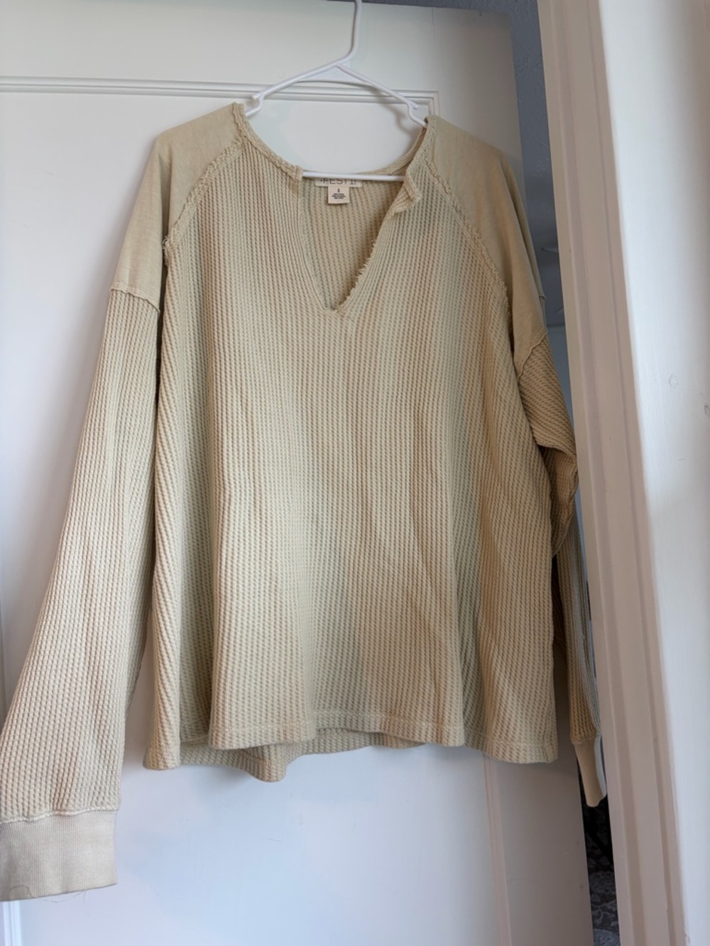Light Beige Waffle Knit Long Sleeve Top